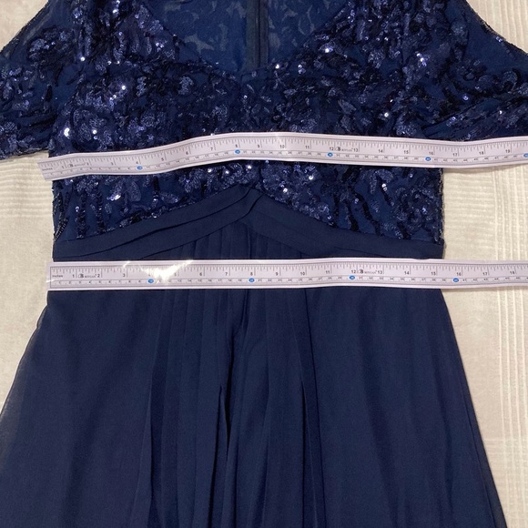 Alex Evenings Navy Blue Sequin Embellished Gown | V-Neck | Empire Waist - Picture 4 of 15